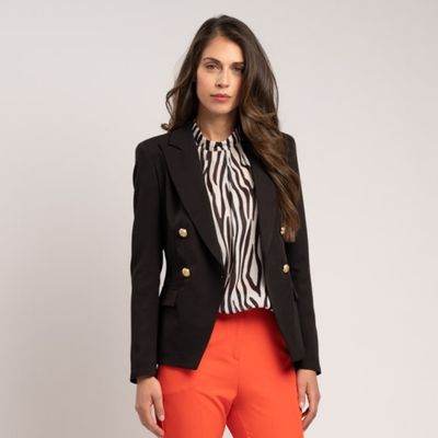 Giacca donna nera doppiopetto tessuto tecnico stretch